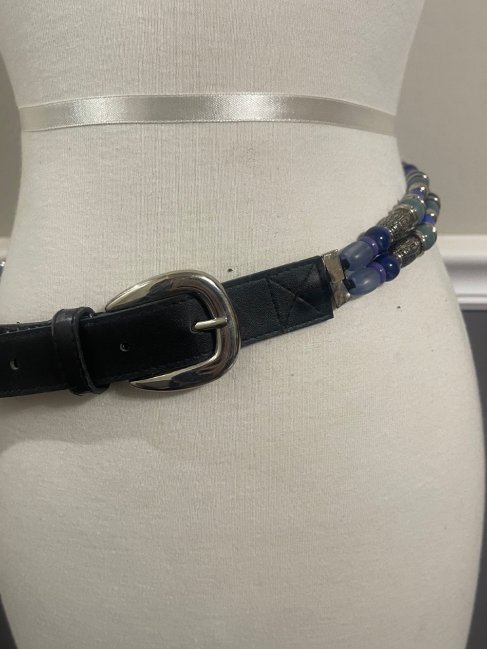 Blue Tone Beaded Faux Leather Belt